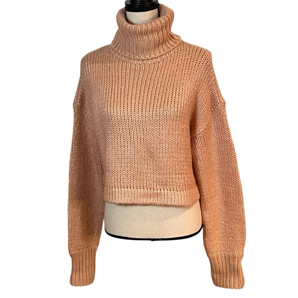 Mable Pale Peach Cropped Rib Knit Turtleneck Sweater Sz-M
